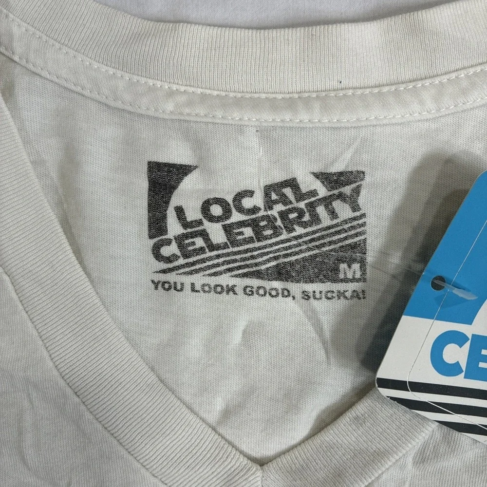 Local Celebrity 'Call My Agent' White V-Neck T-Shirt Men's Medium Retro Y2K New - Picture 3 of 11